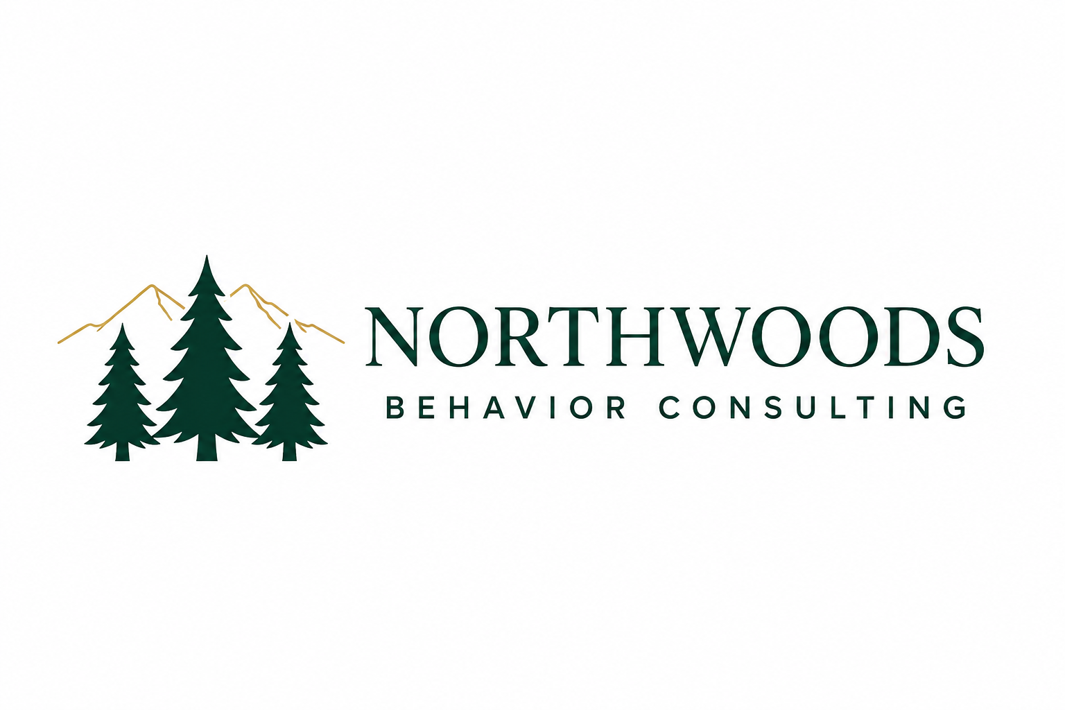 Northwoods Behavior Consulting — evergreen trees and gold mountains